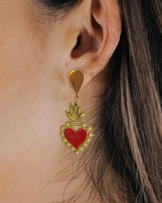 Milagro Heart Earrings - Teardrop Top