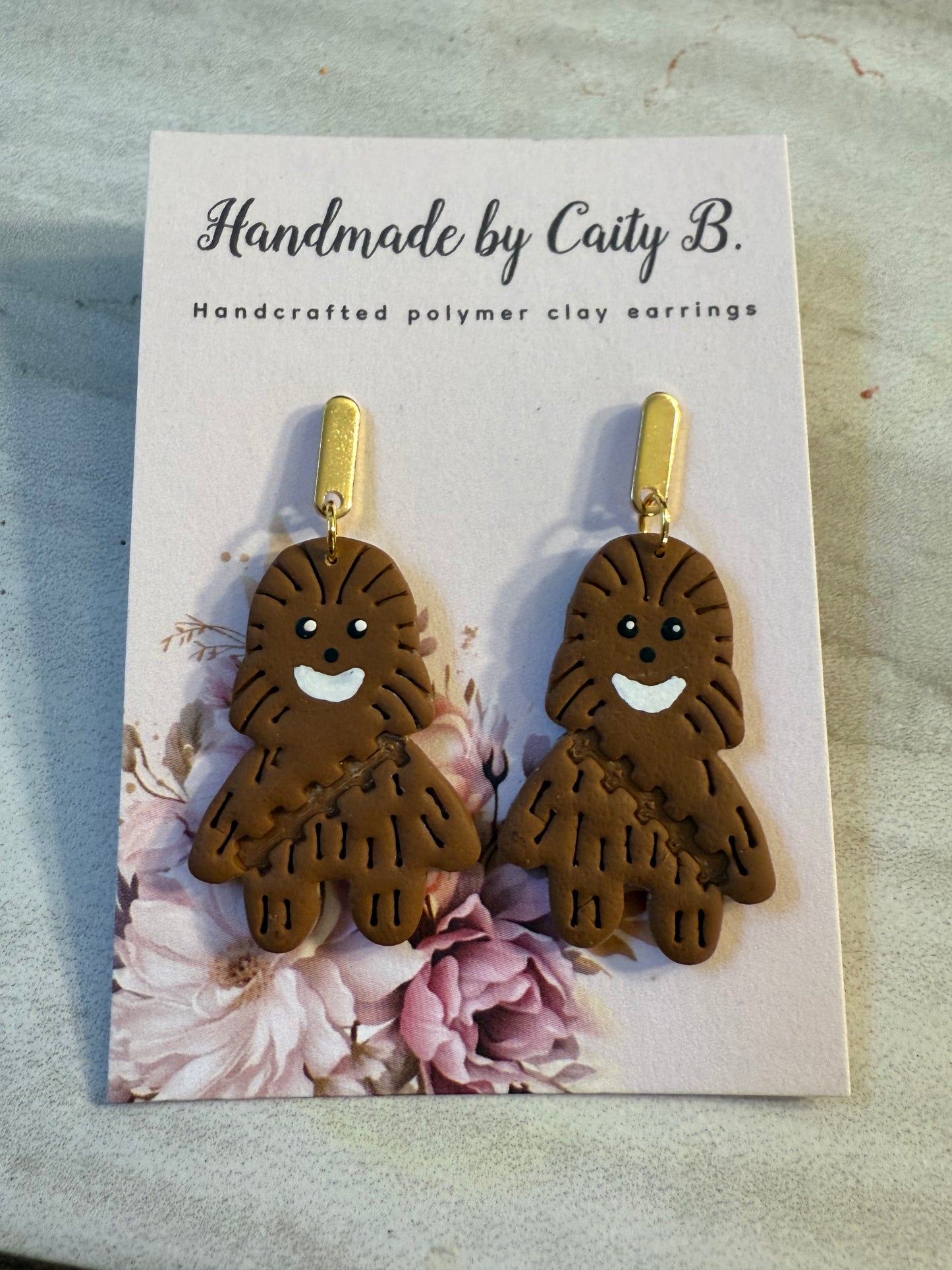 Wookiee Inspired Clay Earrings with gold tops