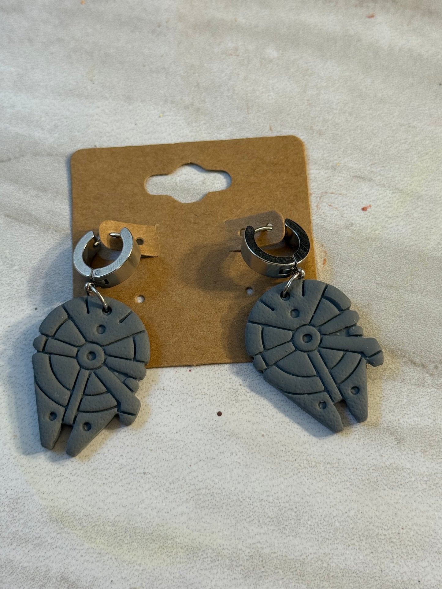 Millennium Falcon inspired huggie clay earrings