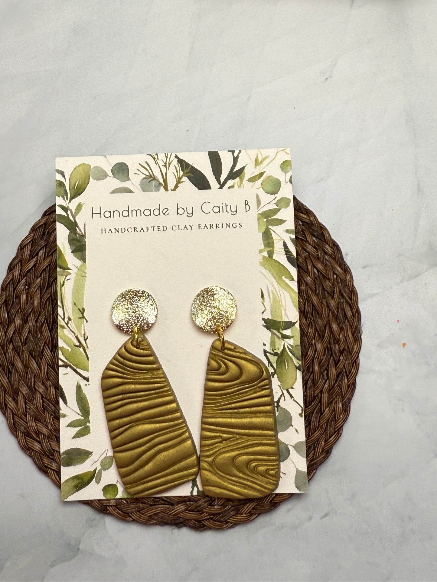 Wood Textured Golden Earrings