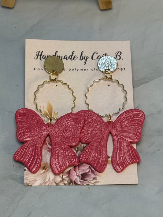 Pink Bow Dangles