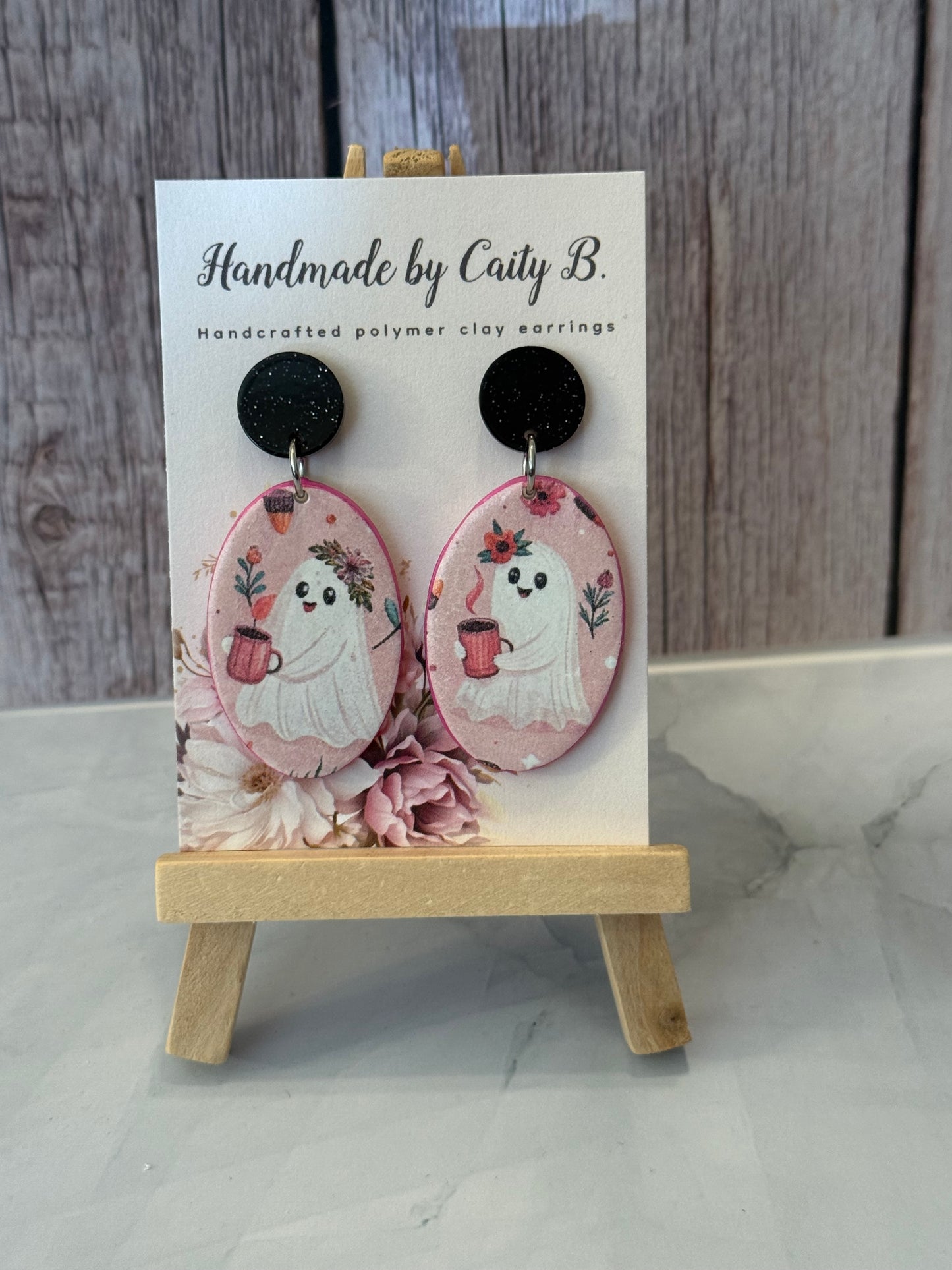 coffee ghosts oval shape with sparkle black tops