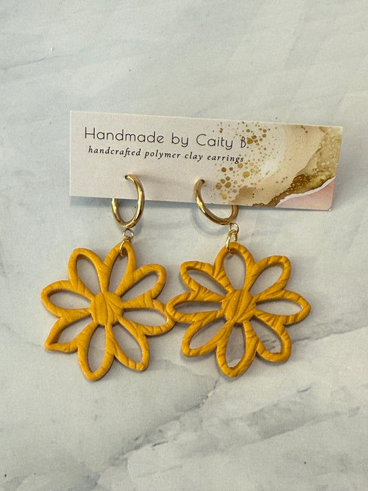 golden textured hoop dangle flowers