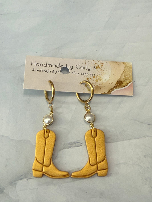 golden boot pearl hoop dangles