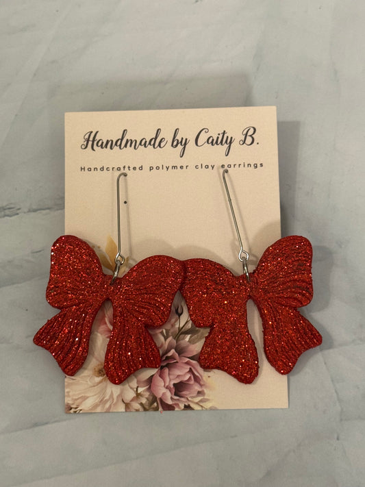Red Sparkle Bows with Silver Dangle