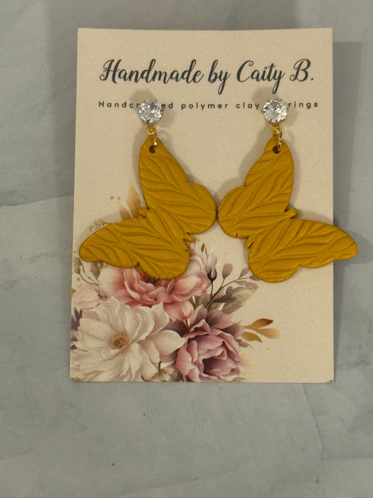 Gold Textured Butterflies with Rhinestone Tops
