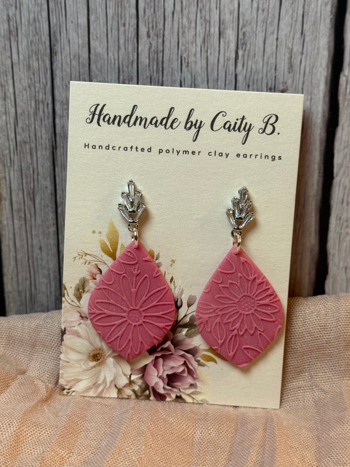 pink flower textured earrings