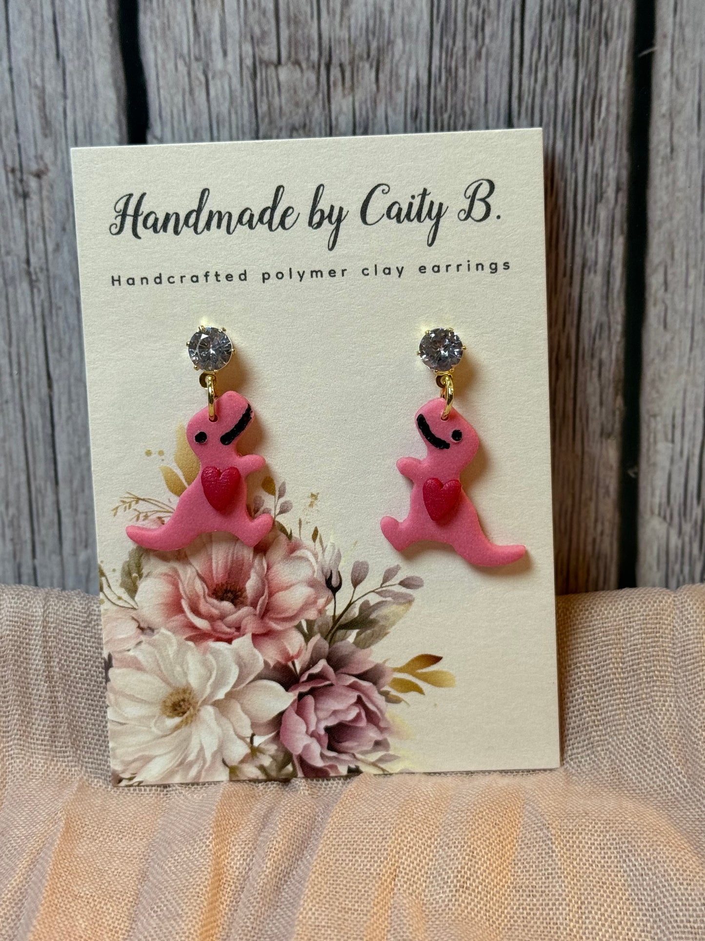 pink heart T Rex dangles