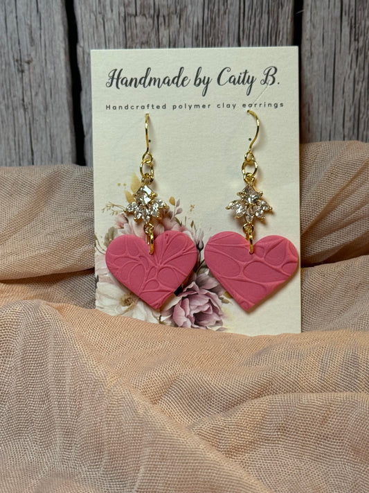 pink heart dangles with rhinestone charm