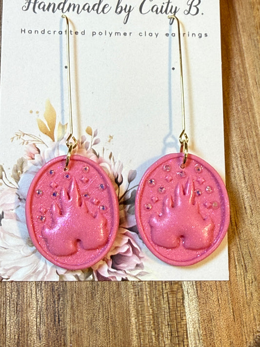 Bedazzled pink castle drop dangles