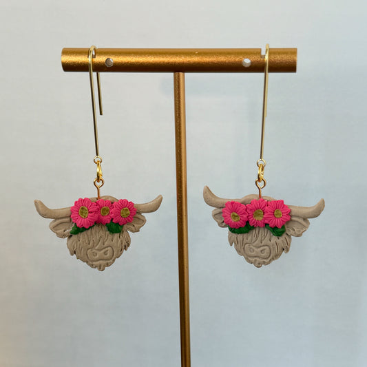 Highland Cows Pink and Gold Flower Crown