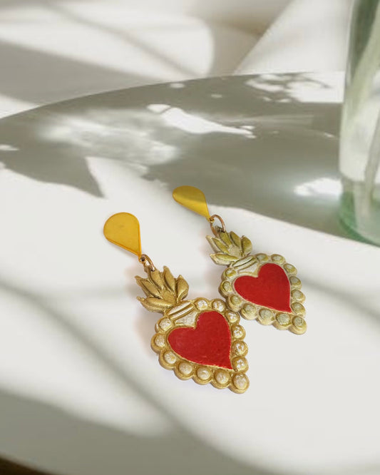 Milagro Heart Earrings - Teardrop Top
