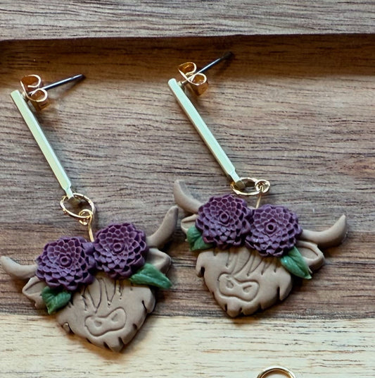 Highland Cows with Purple Flower Crown
