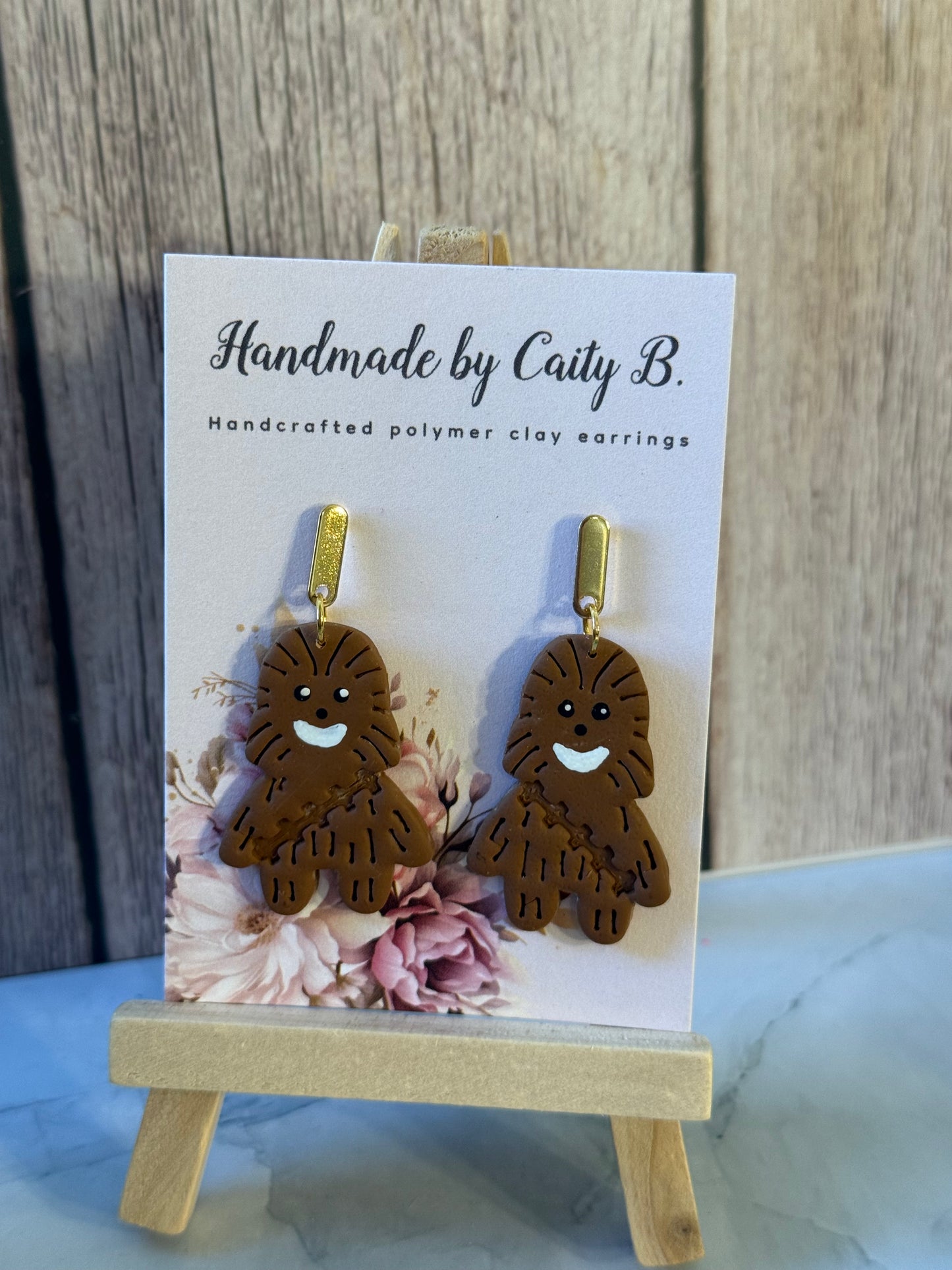 Wookiee Inspired Clay Earrings with gold tops