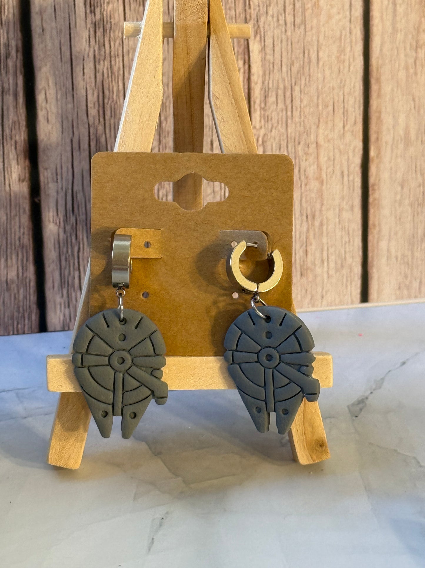 Millennium Falcon inspired huggie clay earrings