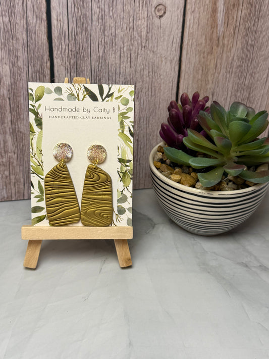 Wood Textured Golden Earrings