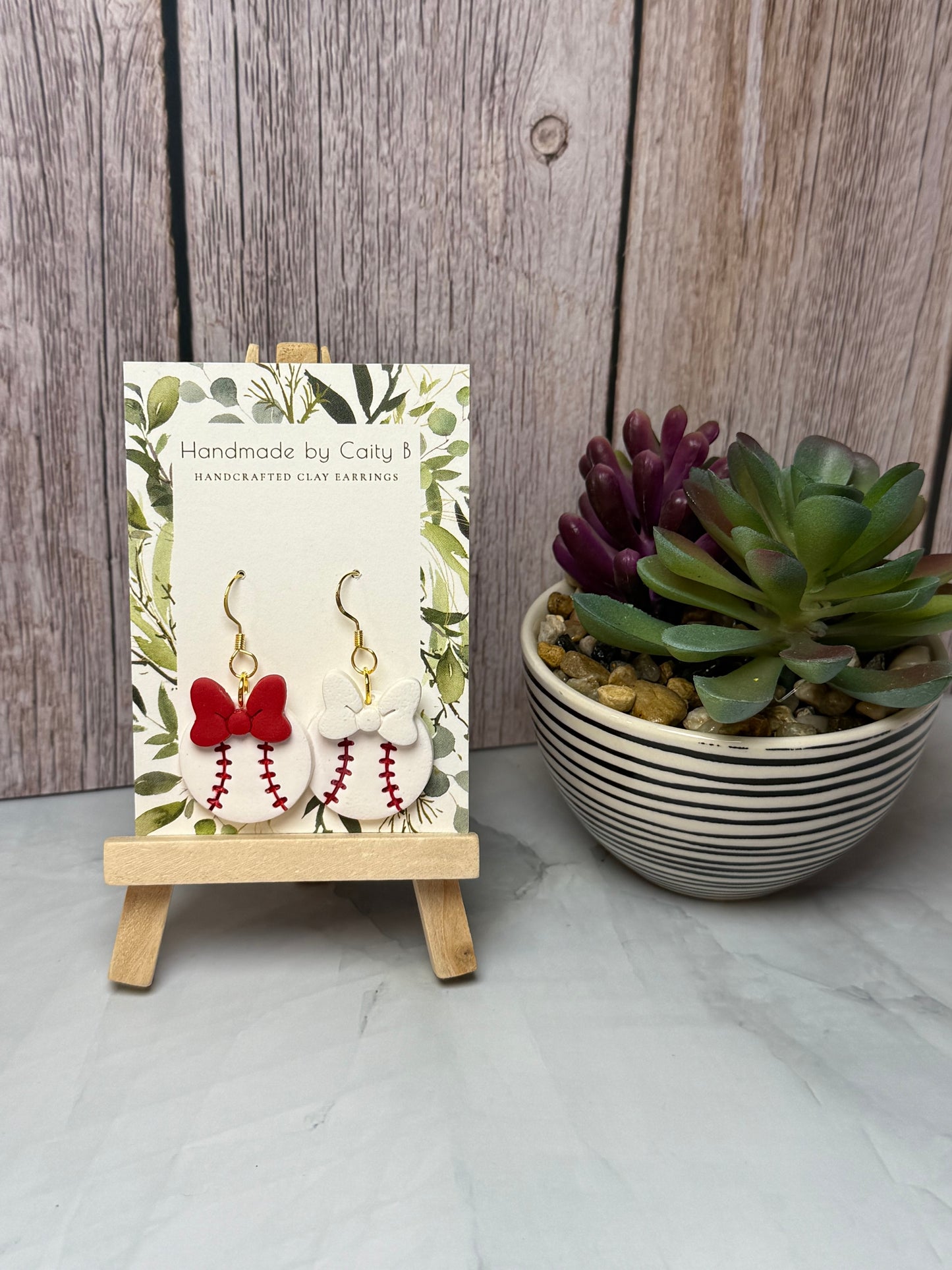 Baseball Bow Earrings- Red and White Bows