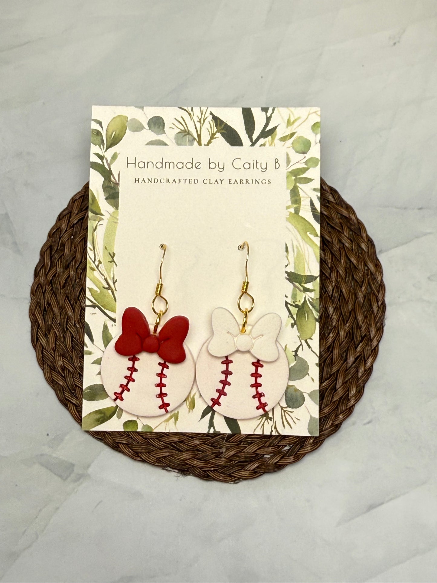 Baseball Bow Earrings- Red and White Bows