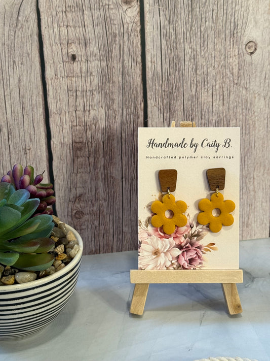 Floral Dangles with Wooden Tops