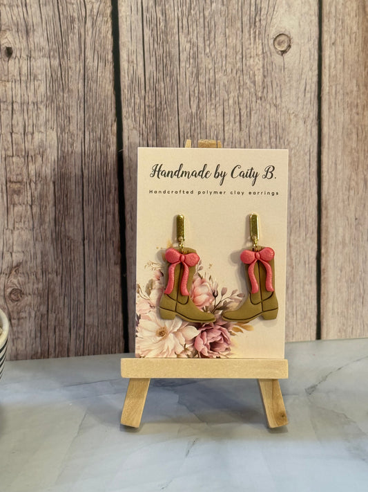 Boots with Pink Bows and Gold Tops