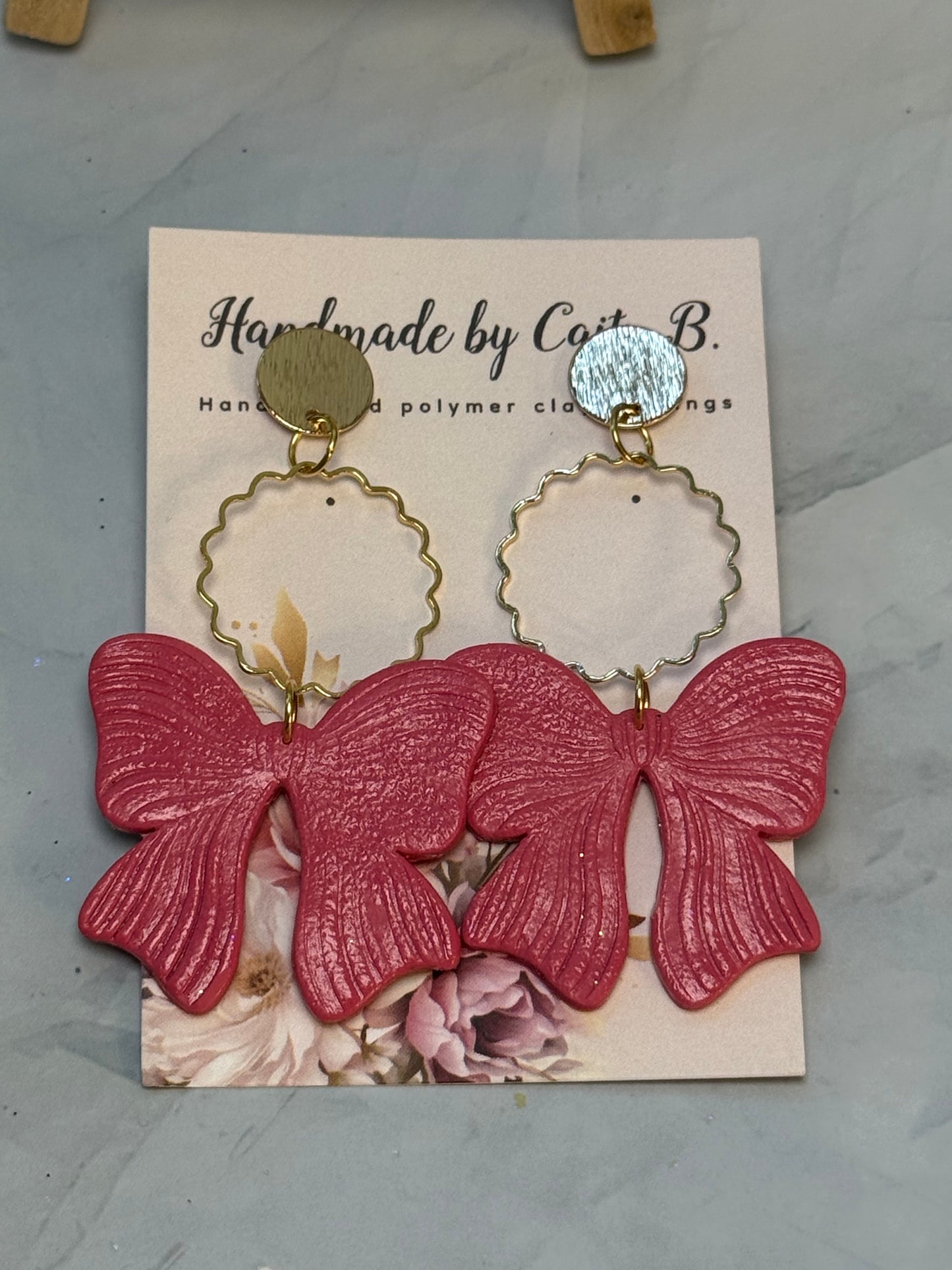 Pink Bow Dangles