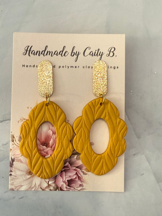 textured golden scalloped oval dangles