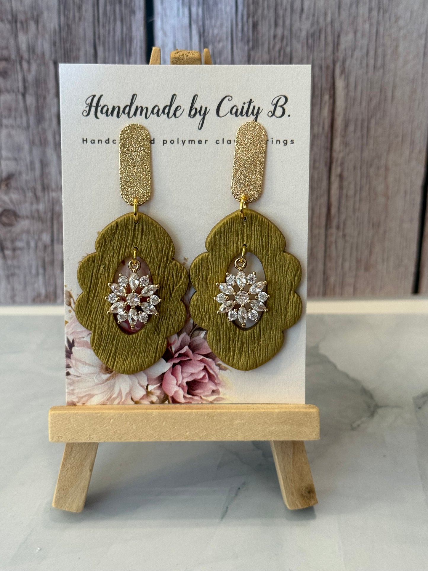 golden scalloped dangles with flower and gold tops
