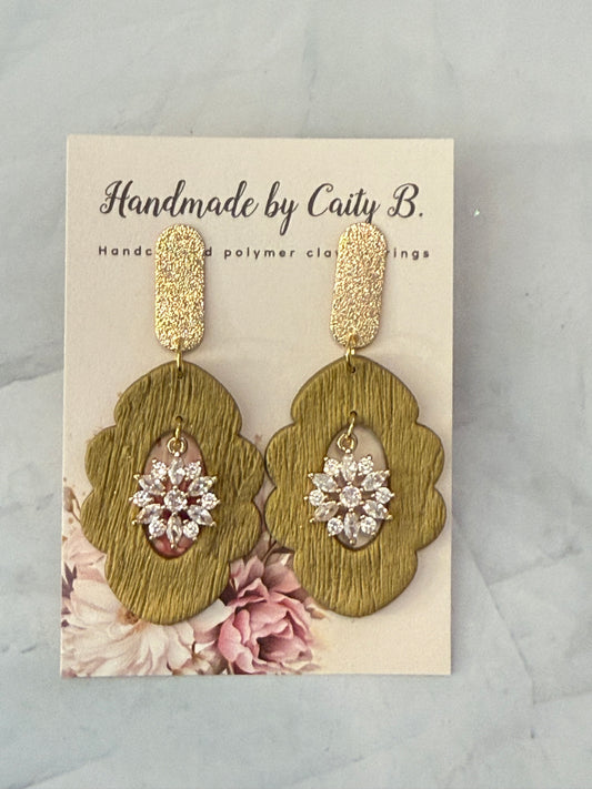 golden scalloped dangles with flower and gold tops