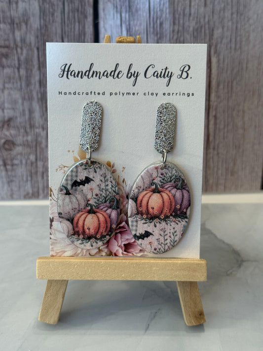 oval pumpkin dangles with silver tops