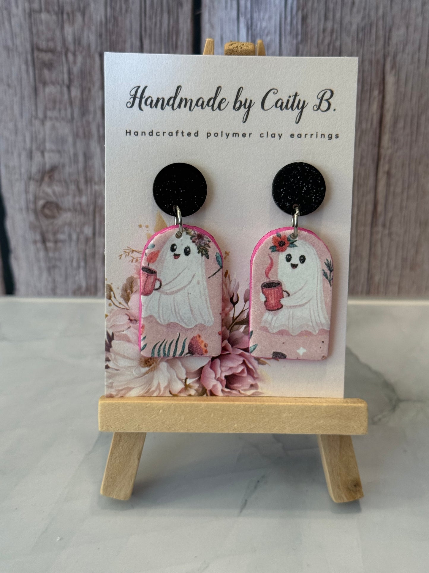 ghost coffee dangles with sparkle black tops