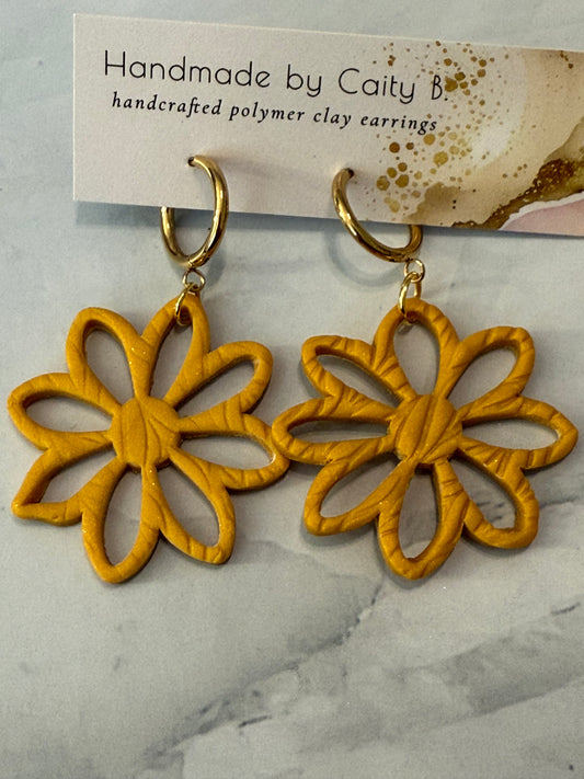 golden textured hoop dangle flowers
