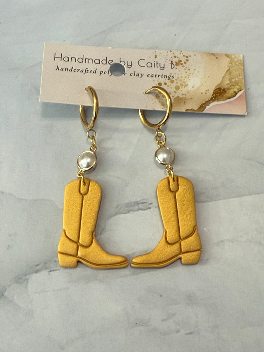 golden boot pearl hoop dangles