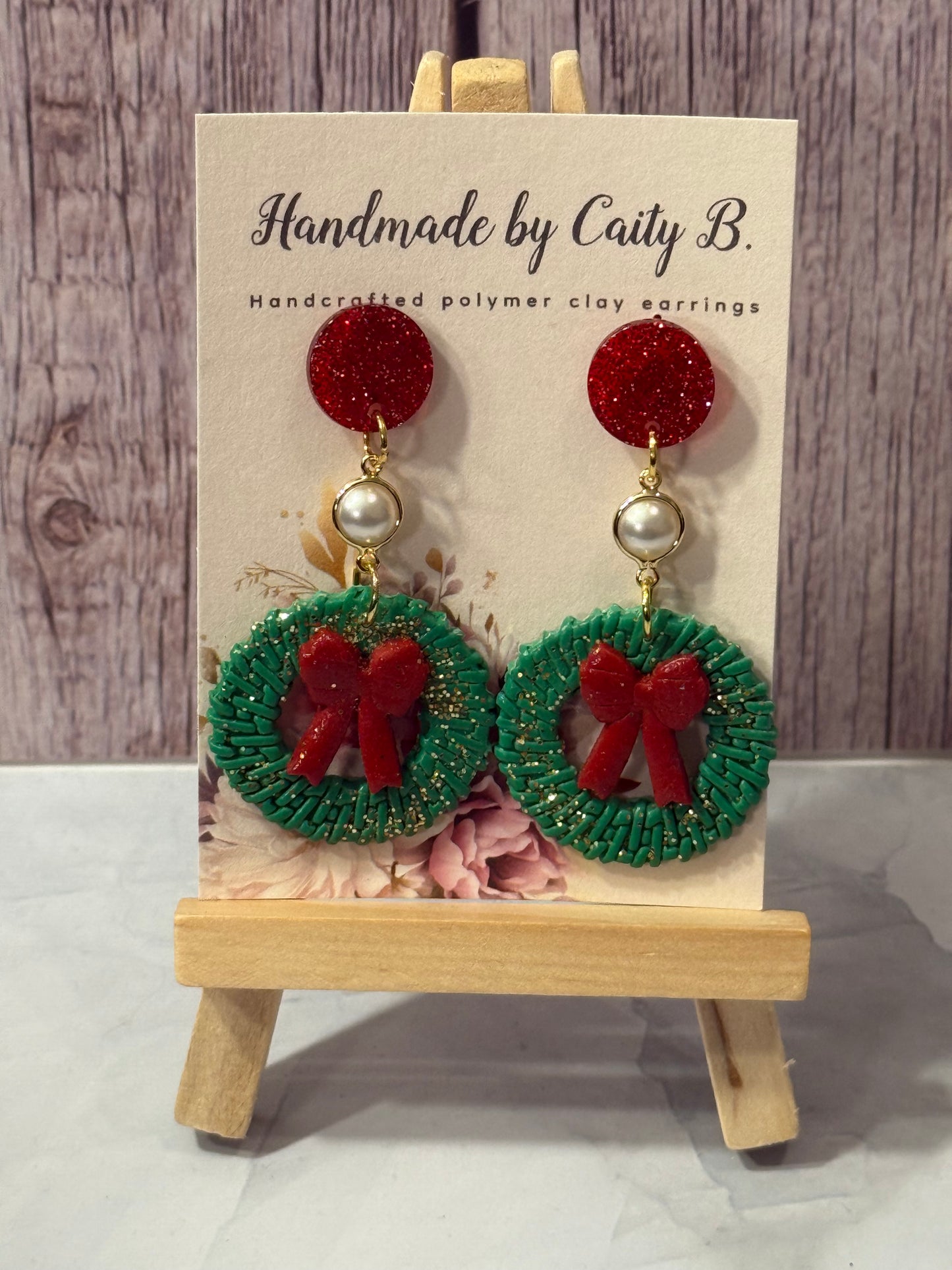 Pearl Christmas Wreath Dangles