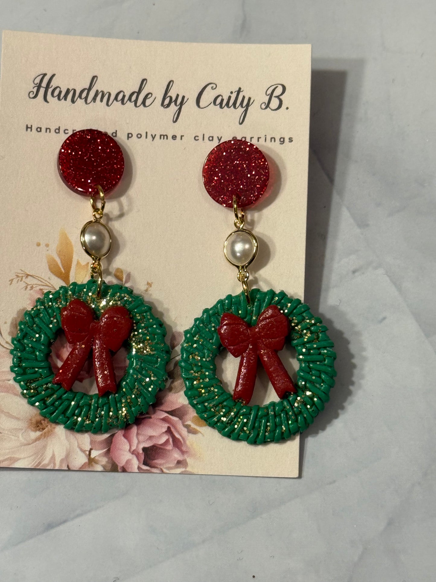 Pearl Christmas Wreath Dangles