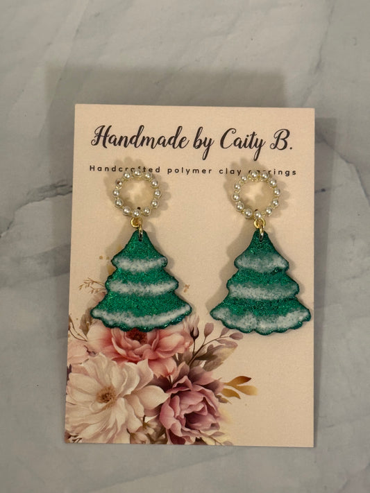 Frosted Christmas Trees with Circle Pearl tops