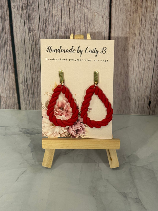 Red Dangles with Gold Bar Tops