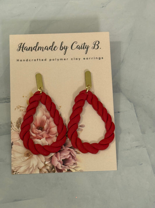 Red Dangles with Gold Bar Tops