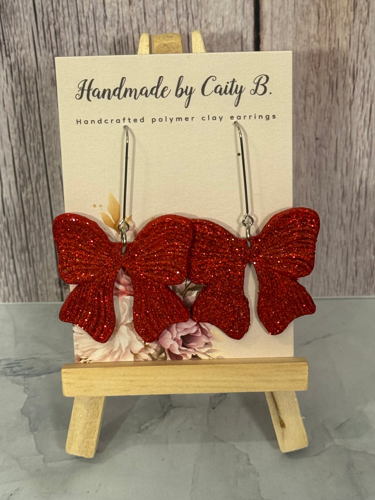 Red Sparkle Bows with Silver Dangle