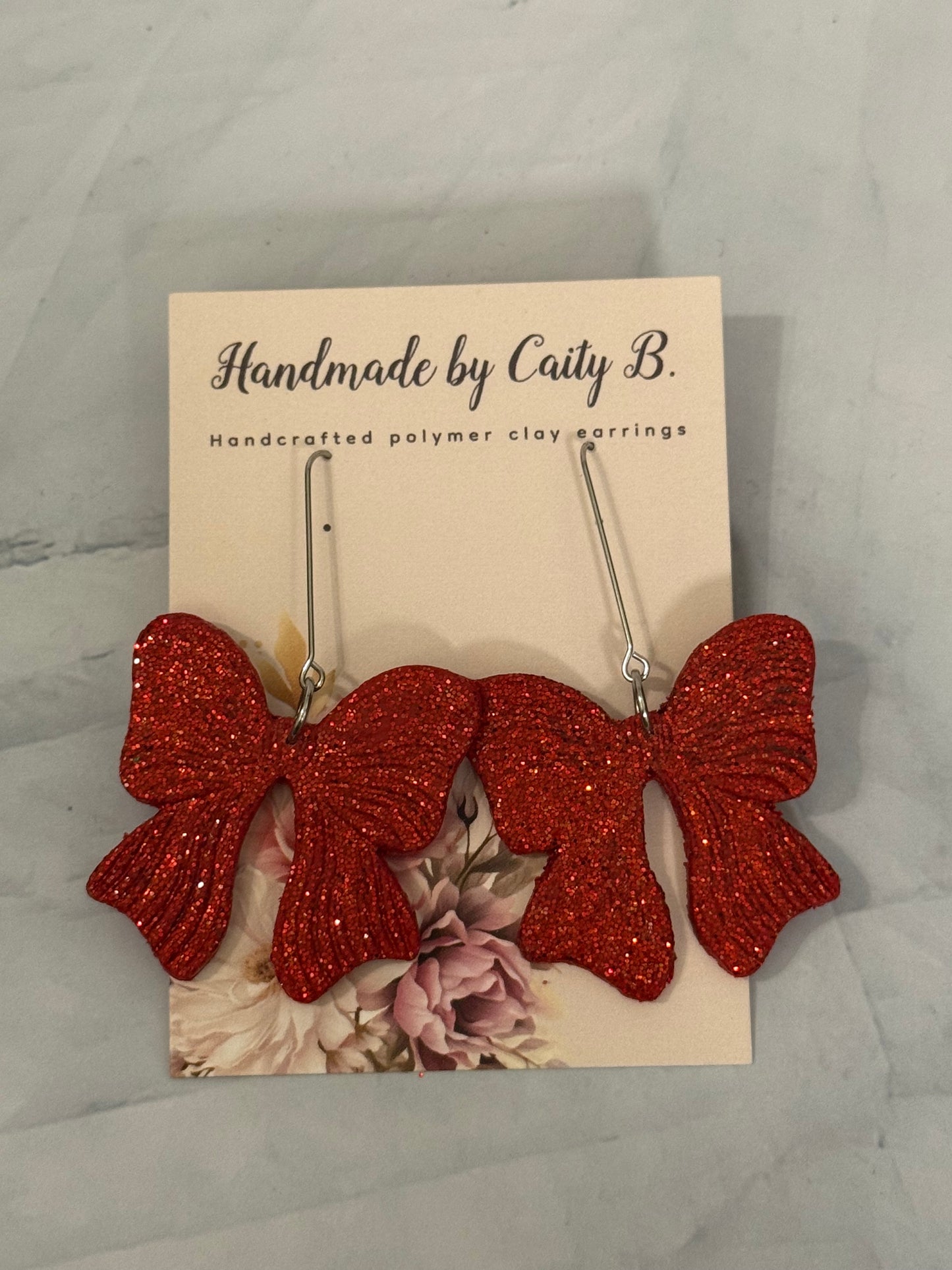Red Sparkle Bows with Silver Dangle