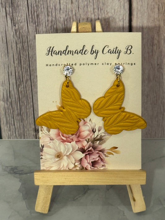 Gold Textured Butterflies with Rhinestone Tops