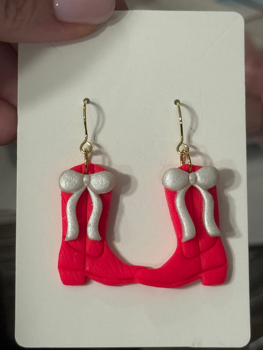 Neon Pink Cowboy Boots with Shimmer Bows