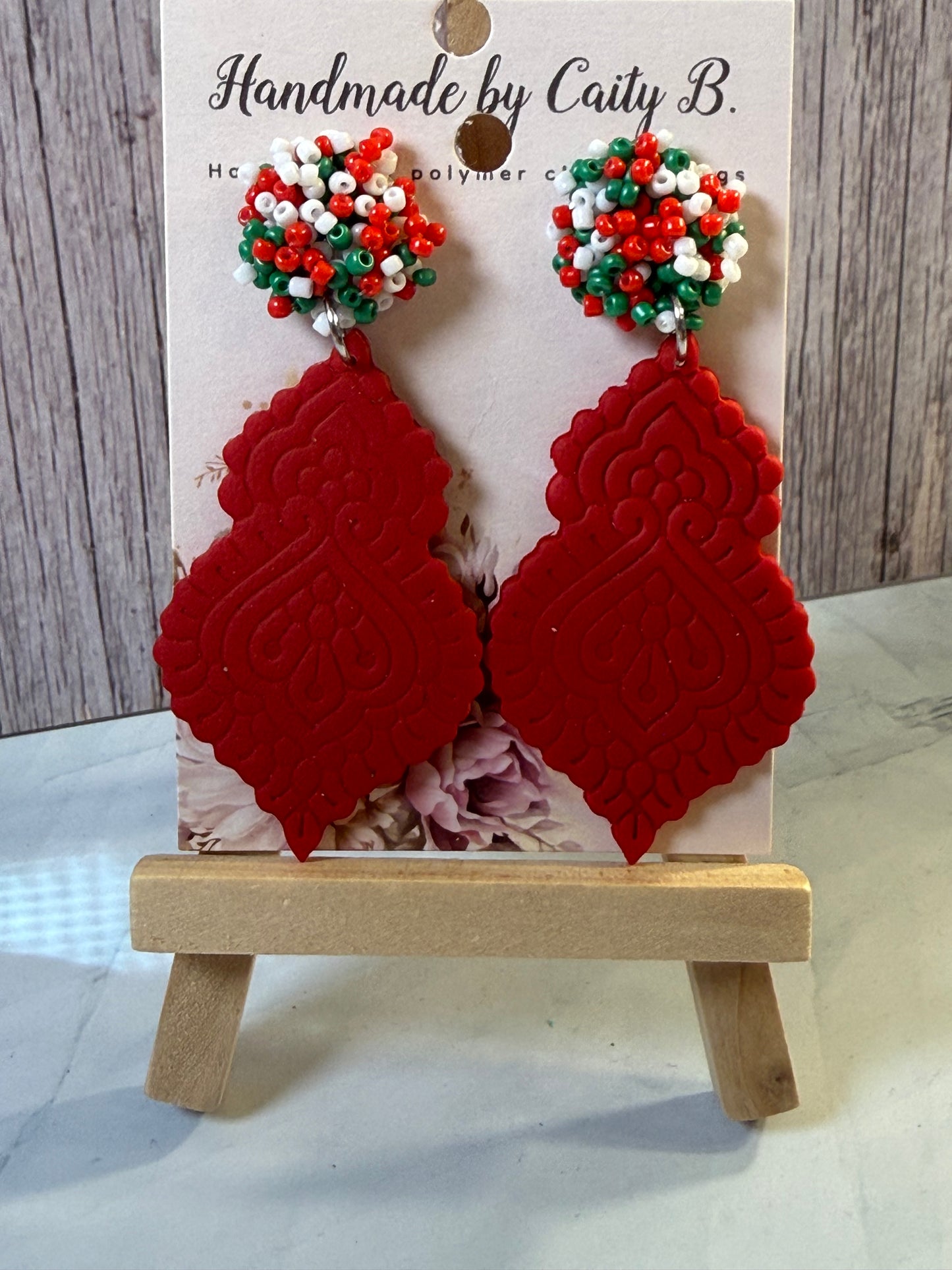 holiday red dangles with beaded tops