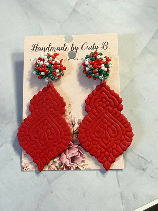 holiday red dangles with beaded tops