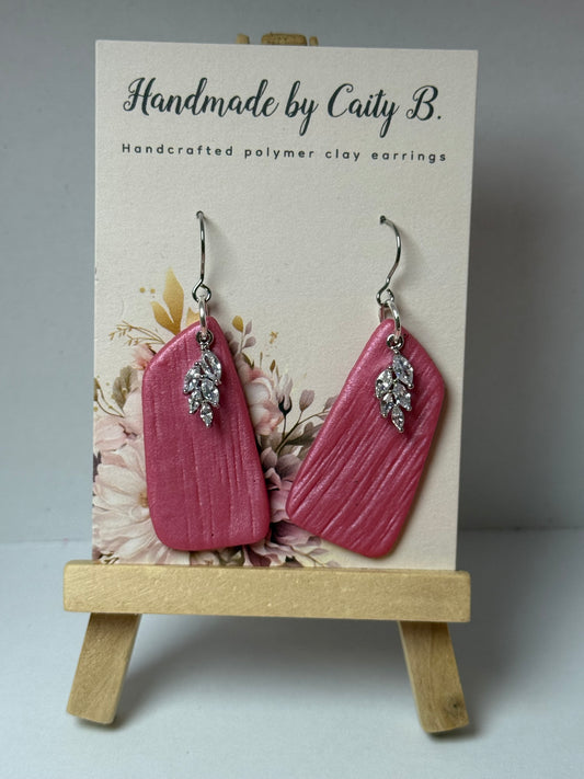 pink shimmer wood grain dangles with silver charm