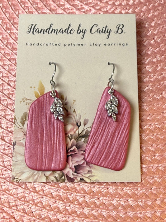 pink shimmer wood grain dangles with silver charm