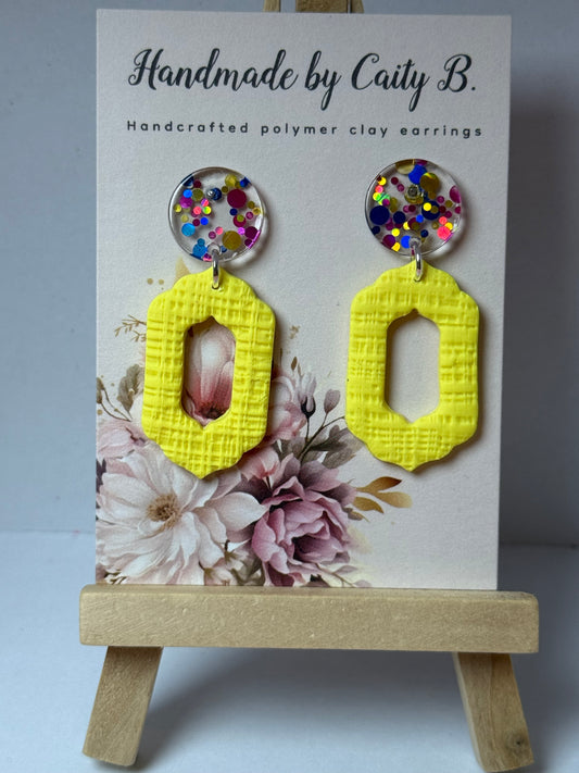 yellow frames with confetti tops