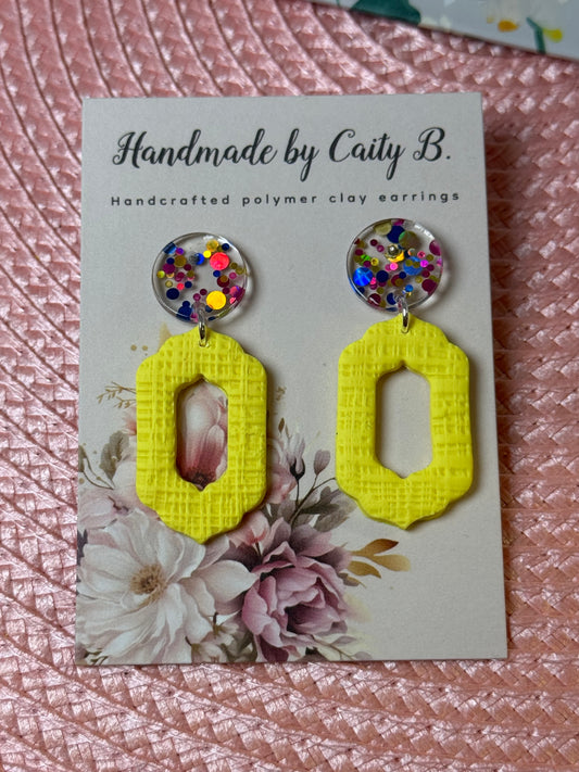 yellow frames with confetti tops