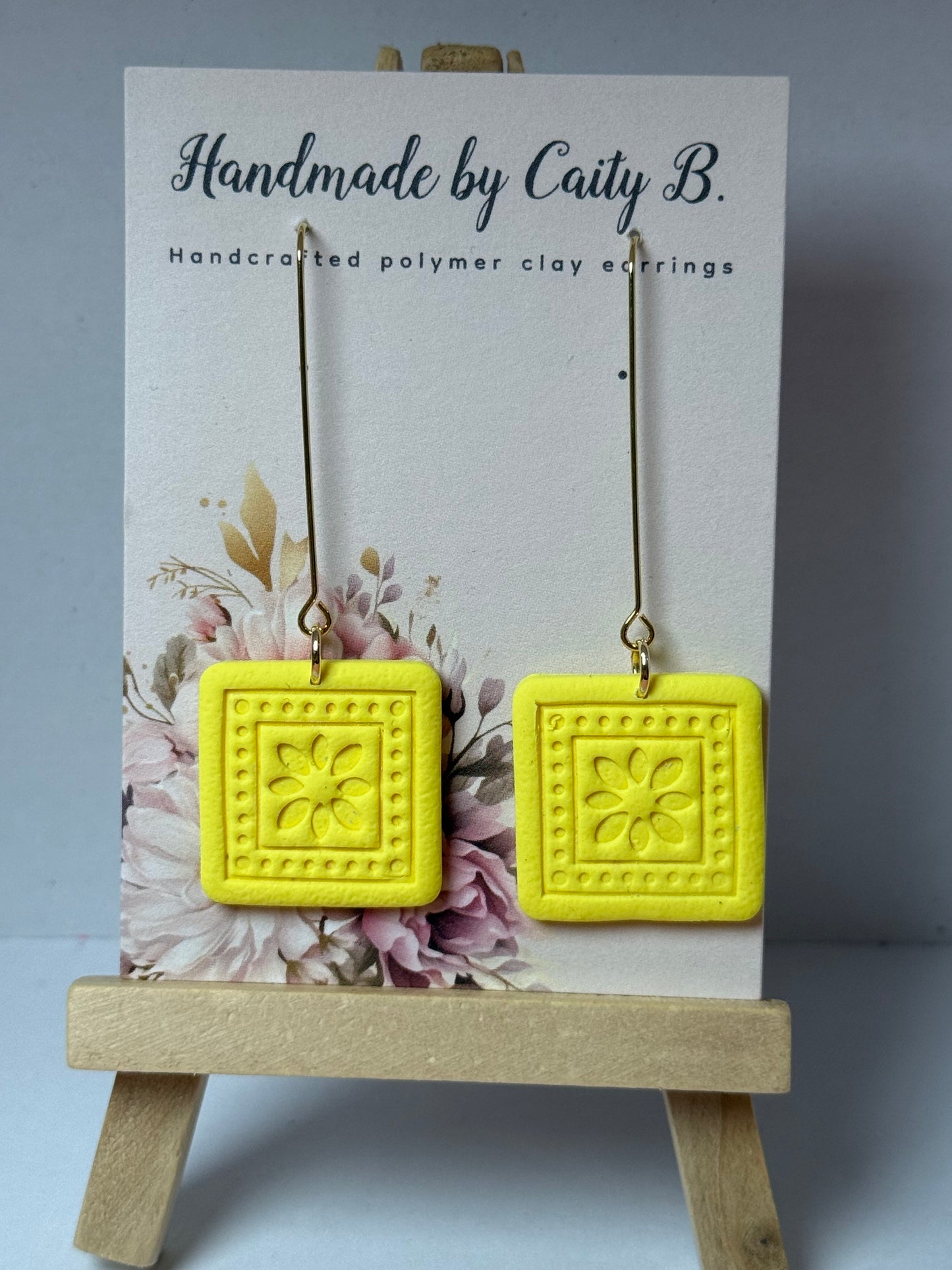 yellow square gold drop earrings