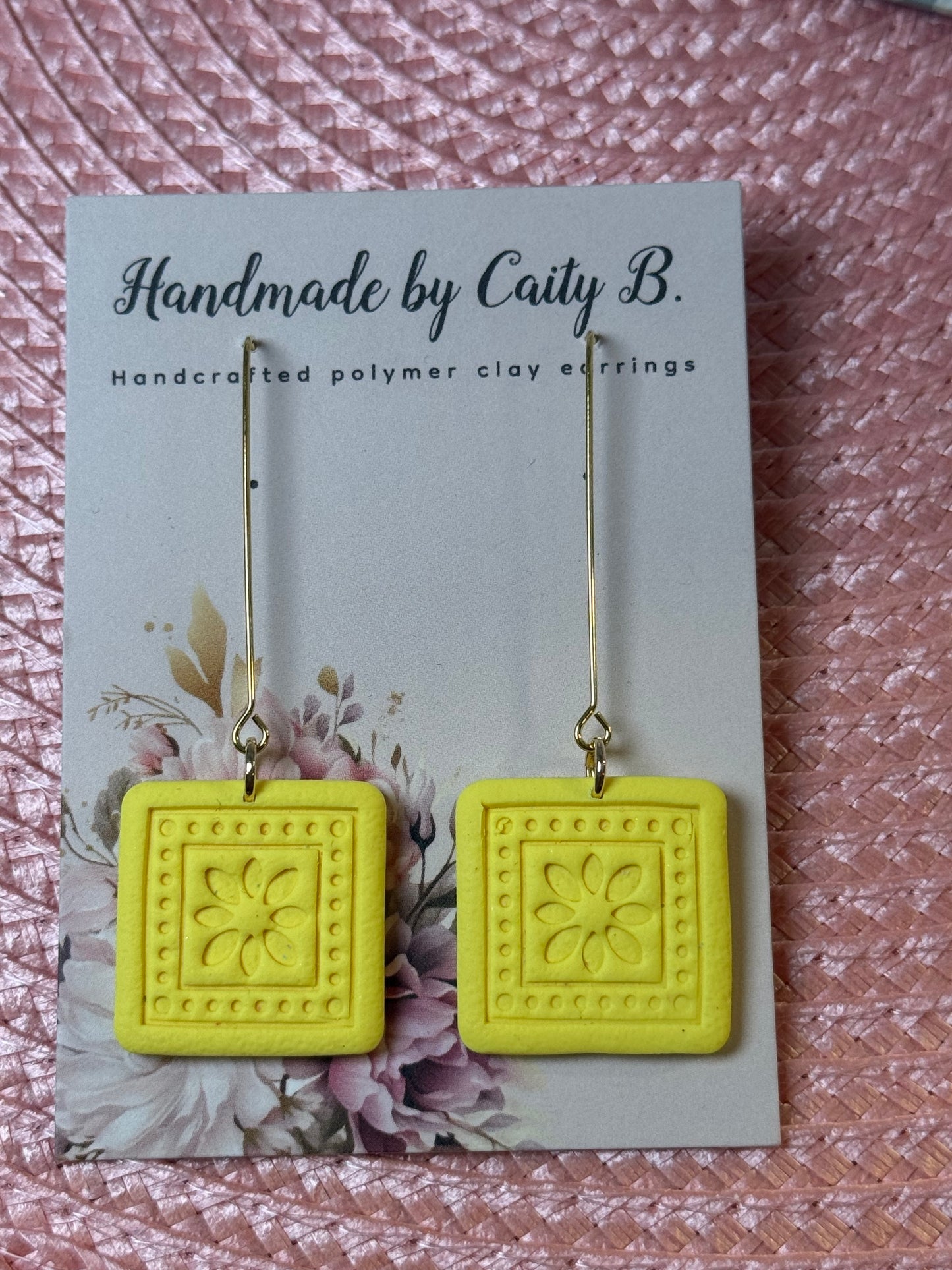 yellow square gold drop earrings