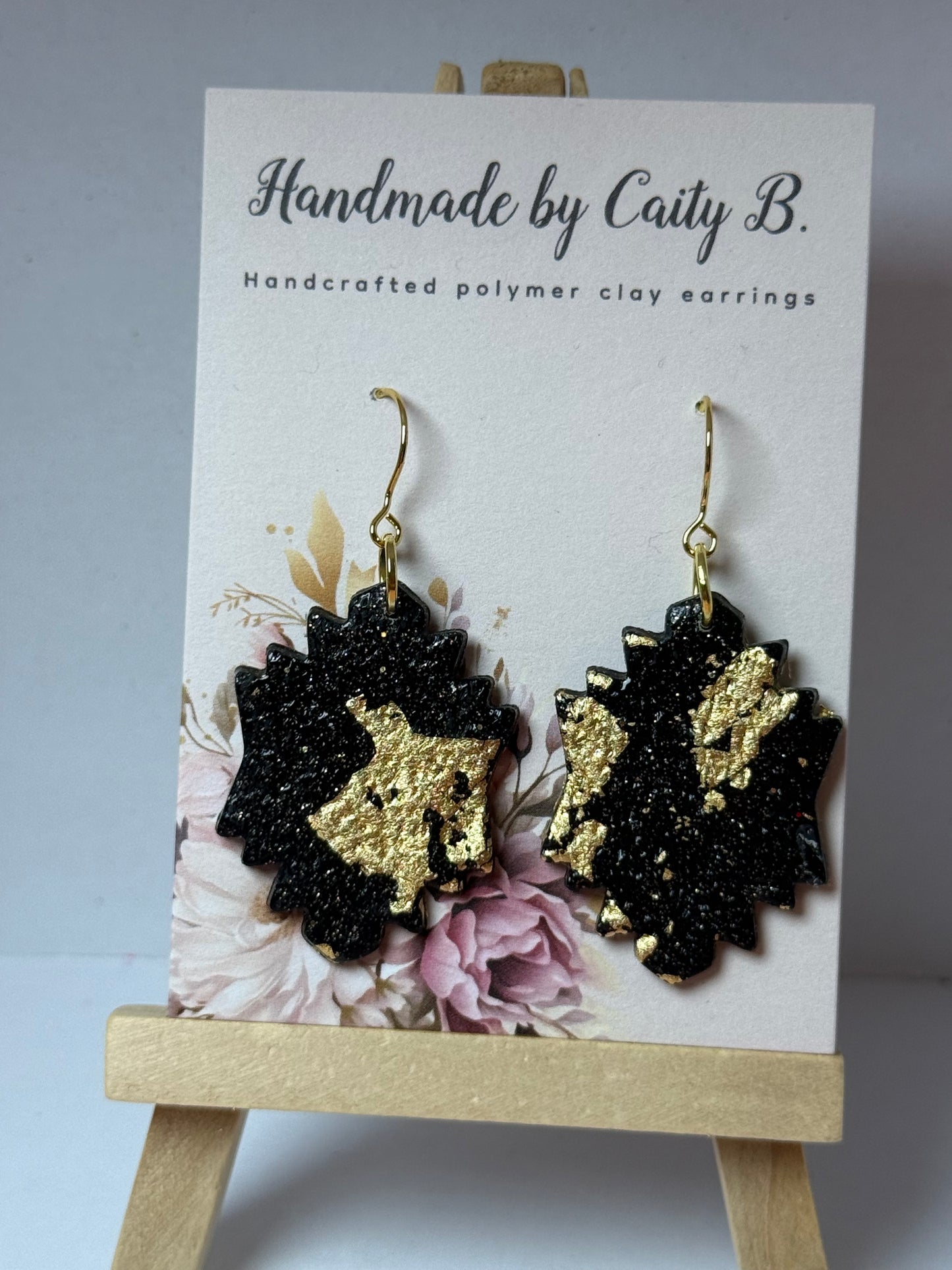 gold and black sparkle drop earrings